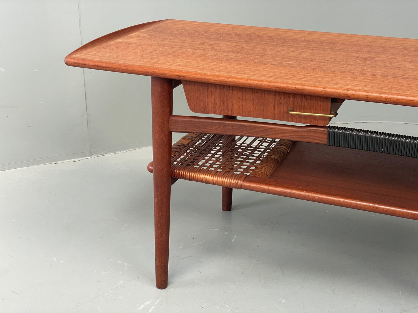 Vintage Teak Coffee Table Danish Mid Century 1960s Drawer Cane EB12356