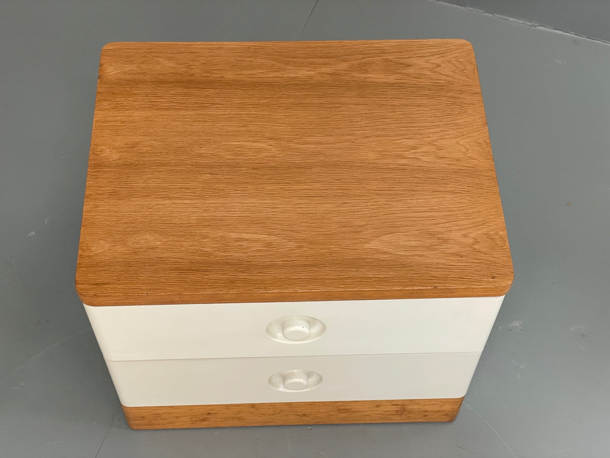 Vintage Bedside Cabinets Pair Stag White Retro 1980s Drawers Oak Top EB12956