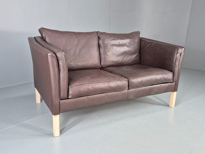 Vintage Danish 2 Seater Sofa Brown Leather 1980s Retro MCM EB12444
