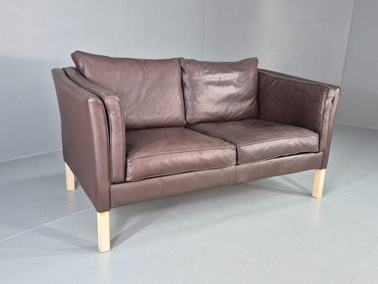 Vintage Danish 2 Seater Sofa Brown Leather 1980s Retro MCM EB12444