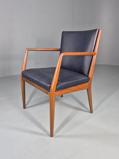 Vintage Mid Century Teak Armchair Blue Leather 1960s Retro  EB11896
