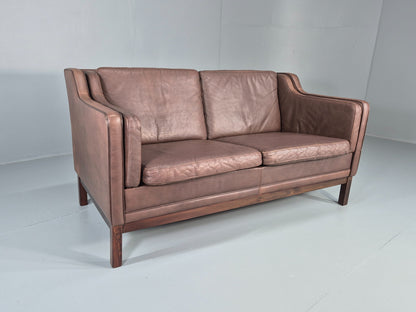 Vintage 2 Seater Sofa Mogens Hansen Brown Leather 80s Retro Mid Century EB12384