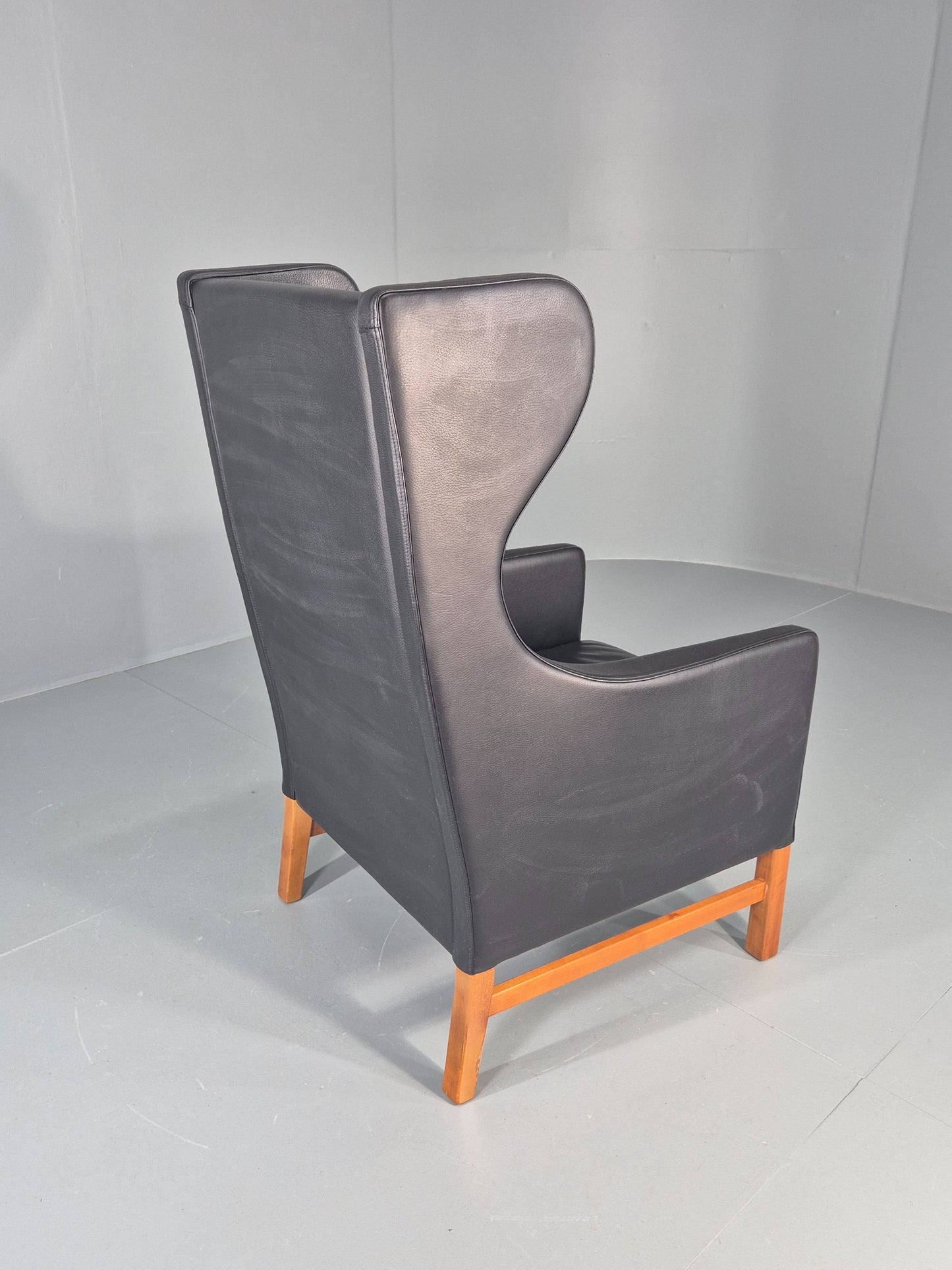 Vintage Skippers Wing Back Lounge Chair 1970s Retro Danish Black Leather EB12379