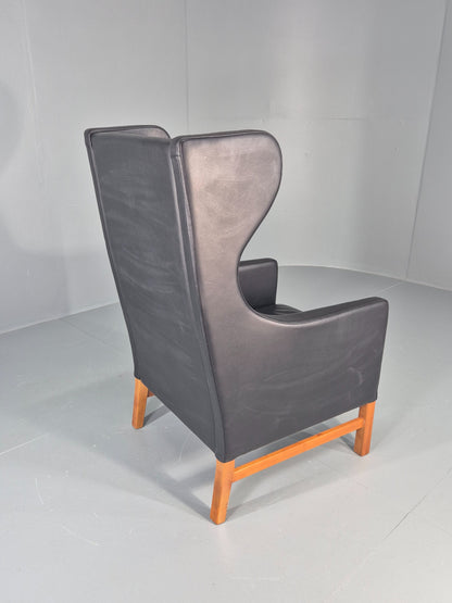 Vintage Skippers Wing Back Lounge Chair 1970s Retro Danish Black Leather EB12379