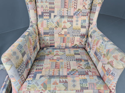 Vintage Danish Wing back Armchair and Stool 1980s Retro MCM EB12139