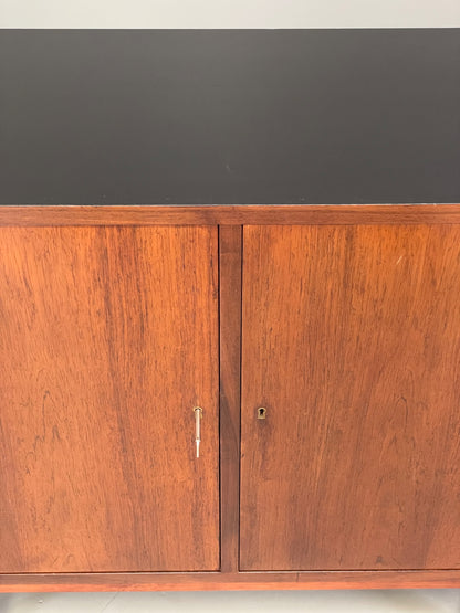 Vintage 1960s Sideboard Cabinet Danish Mid Century Darkwood Shelving EB12923