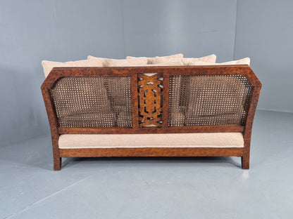 Vintage Art Deco 3 Seat Sofa Dappled Walnut White Boucle Bergere EB12557