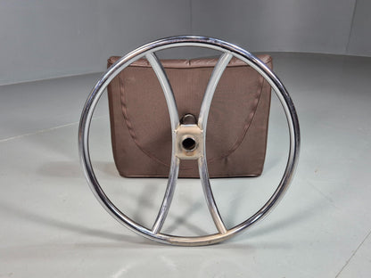 Vintage Mid Century Footstool Stressless 1970s Brown Leather Chrome EB07922
