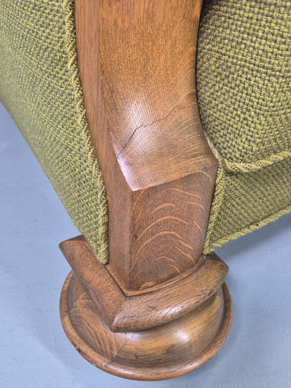 Vintage Art Deco Lounge Chair Danish Oak Shell Back 1940s Retro Green EB12693