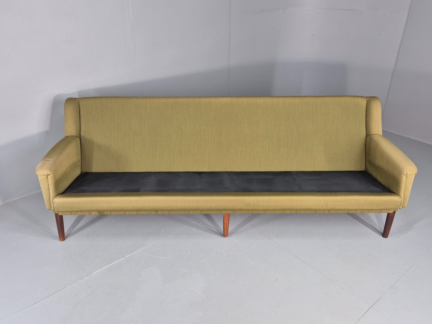 Vintage Mid Century 4 Seat Sofa Green Cotton Upholstery 1960s Retro EB11374