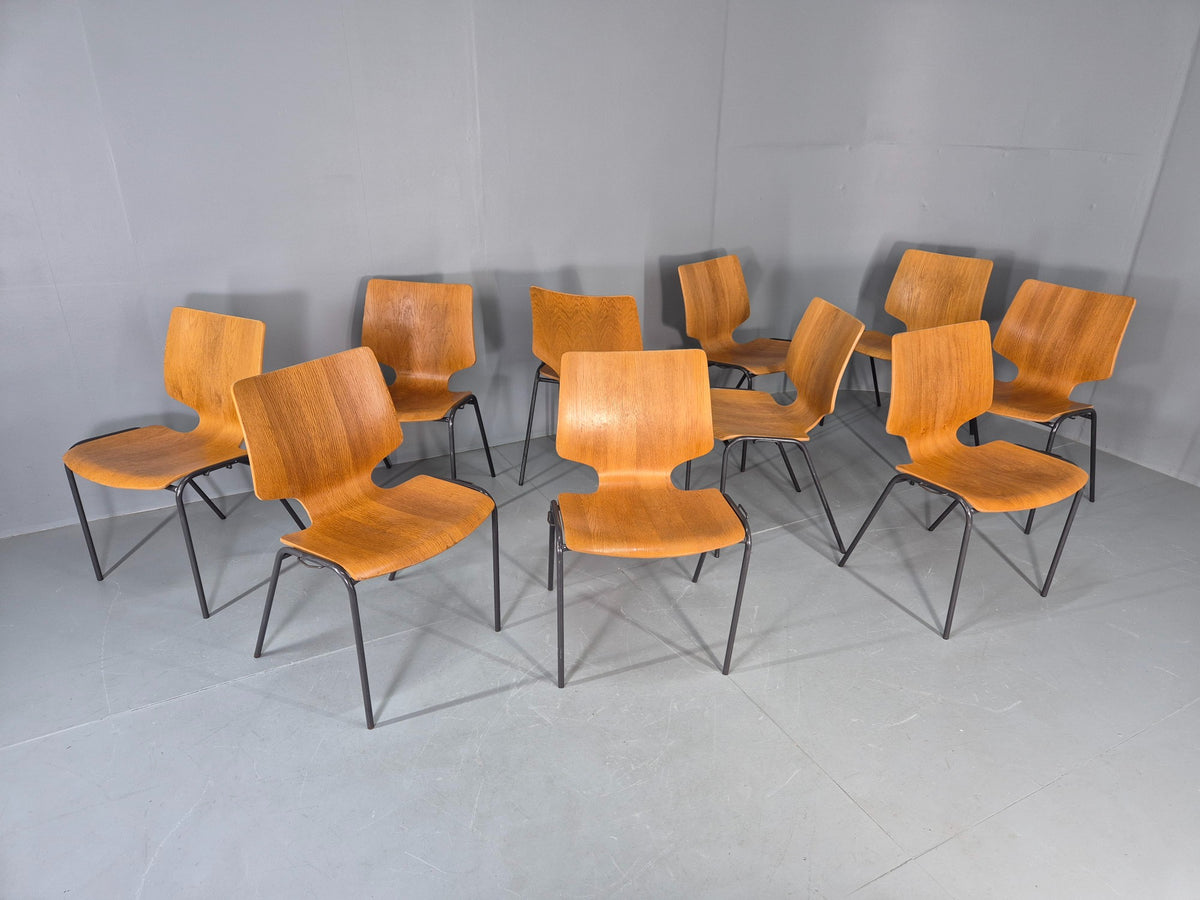 10 Vintage Stacking Chairs Industrial Danish Design Bent Ply Retro MCM EB12659
