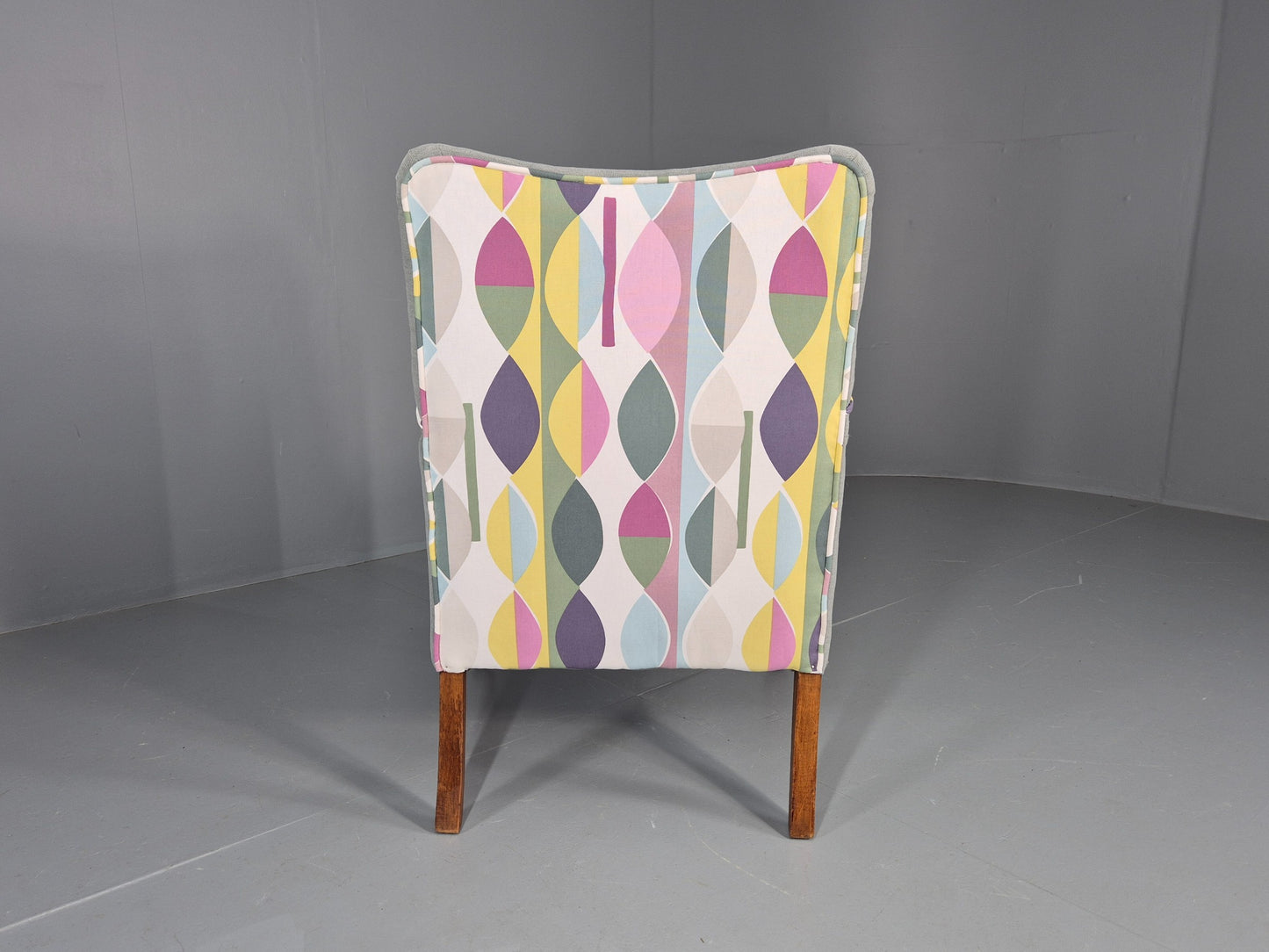 Vintage 1920s Armchair Reupholstered in Grey Green with Colour Accent EB11824