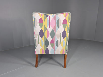 Vintage 1920s Armchair Reupholstered in Grey Green with Colour Accent EB11824