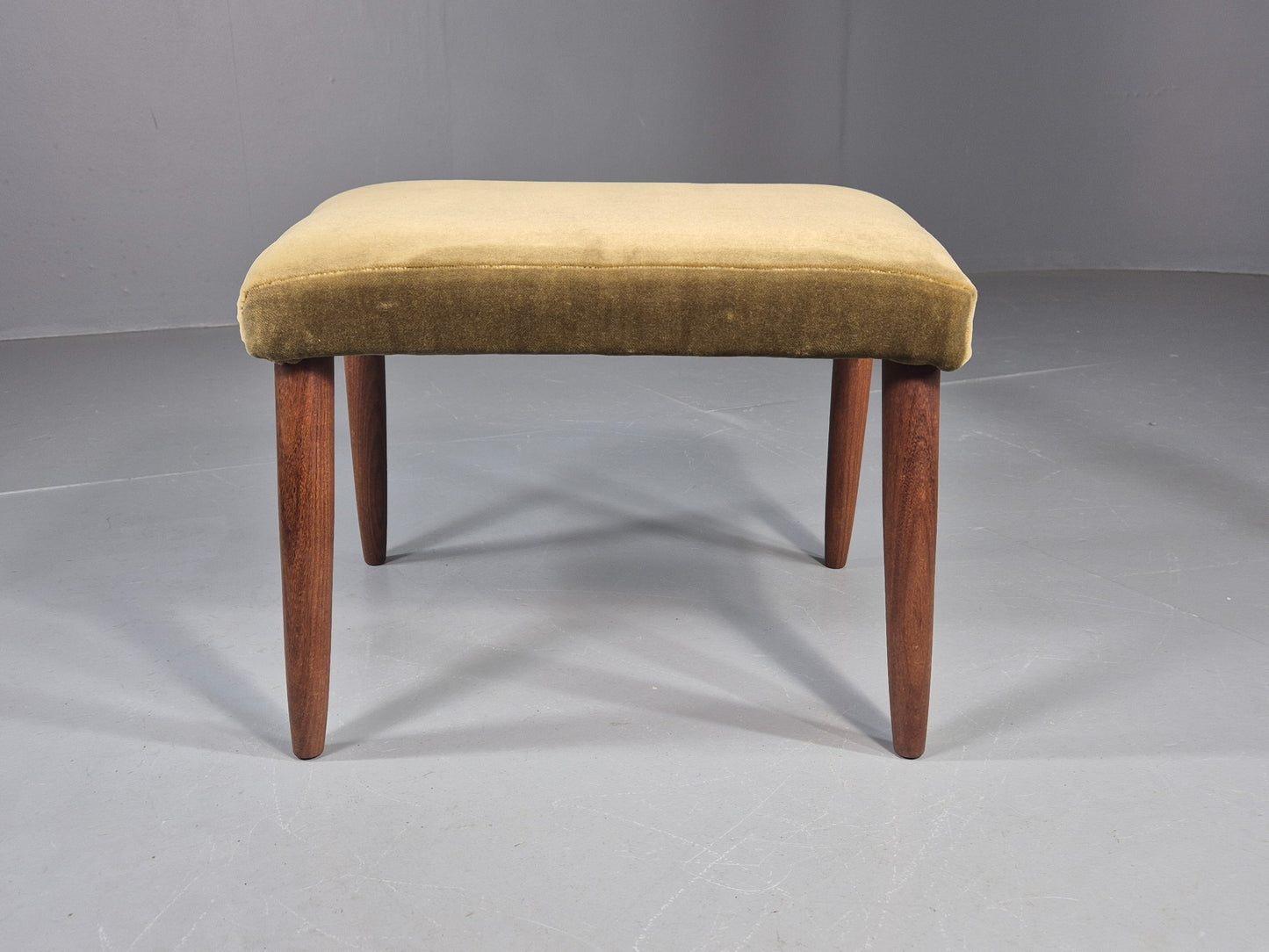 Vintage Danish Mid Century FootStool Teak legs Green Velour 1960s Retro EB12030