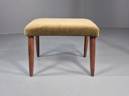 Vintage Danish Mid Century FootStool Teak legs Green Velour 1960s Retro EB12030