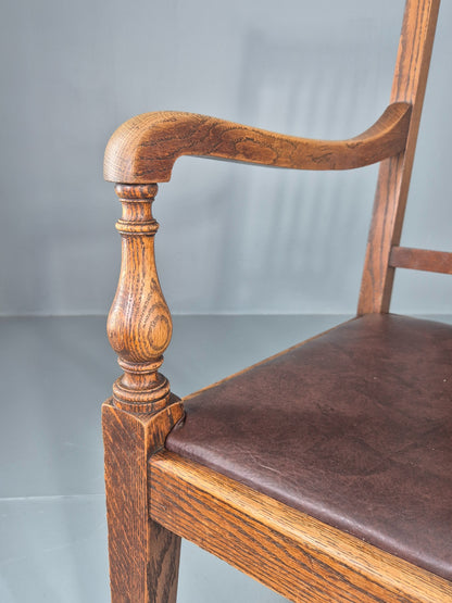 Antique Oak Elbow Chair Arts and Crafts Edwardian Vinyl Seat  EB12525