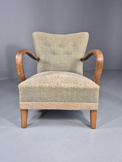 Vintage Art Deco Danish Armchair Beech Frames Original Upholstery EB11956
