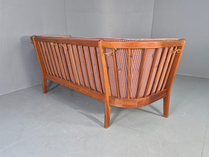 Vintage Stouby 3 Seater Sofa Stick Back Frame with Check Cloth Cover MCM EB13047