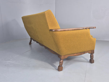 Vintage Danish 3 Seater Sofa 1970s Kjaernulf Style Green Oak Frame Retro EB12724