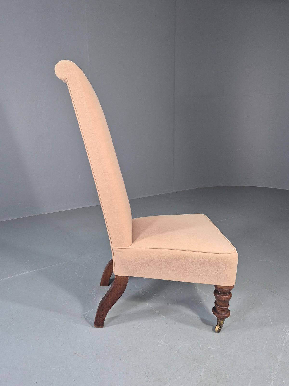Vintage Slipper Chair Edwardian Antique Cream Cotton Oak Frame EB13125