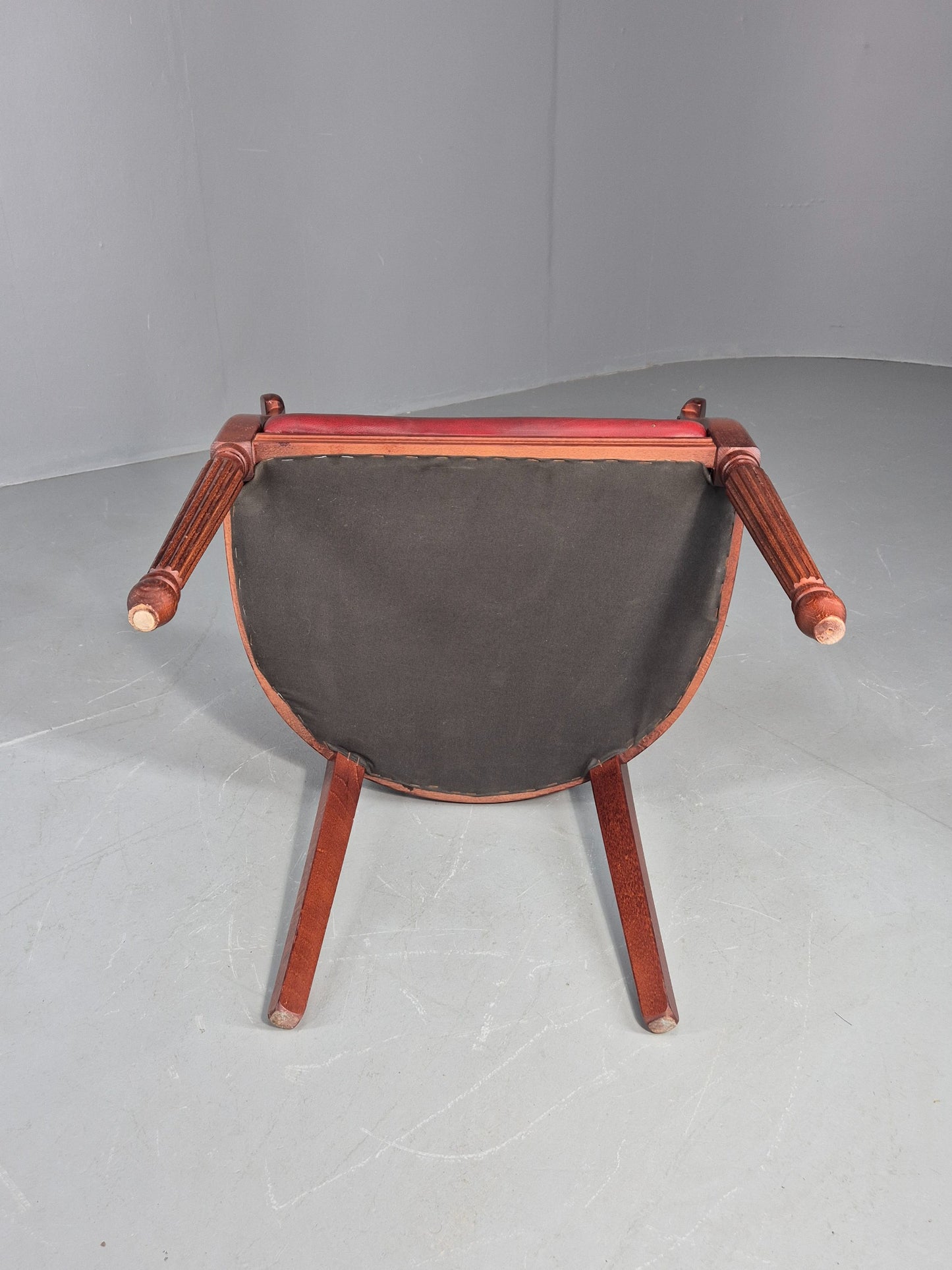 Vintage Tub Chair Antique Style Danish Made Red Vinyl Upholstery EB12696