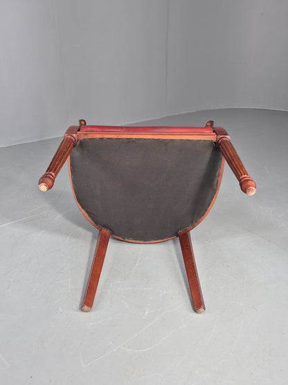 Vintage Tub Chair Antique Style Danish Made Red Vinyl Upholstery EB12696