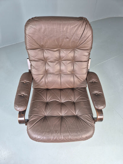 Vintage Danish Leather Swivel Based Lounge Chair 80s Retro Mid Century EB13086