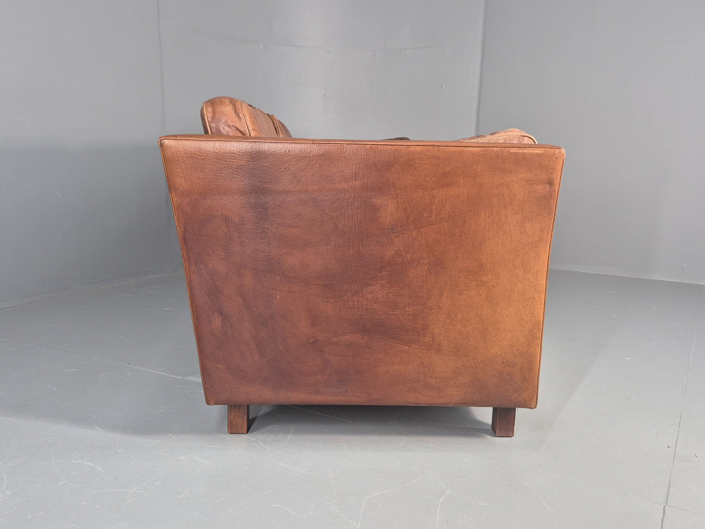 Vintage 3 seater sofa Danish Brown Leather 1970s Mid Century Retro EB10498