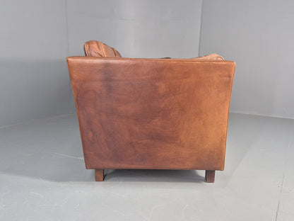 Vintage 3 seater sofa Danish Brown Leather 1970s Mid Century Retro EB10498