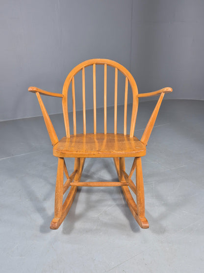 Vintage Ercol Rocker Blonde Wood Blue Badge 1960s Retro EB12308