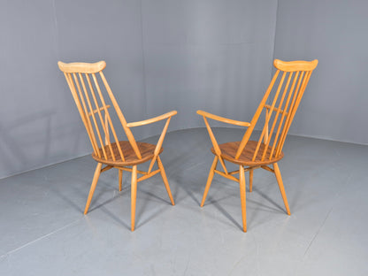 2 Ercol Goldsmith Elbow Chairs Blonde Wood 1960s Retro MCM  EB12544