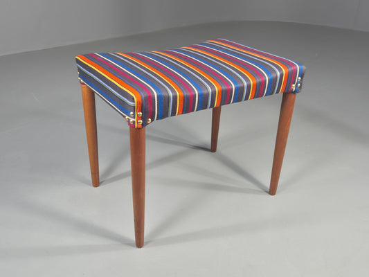 Vintage Midcentury Footstool Danish Design New Upholstery Retro Teak EB12049