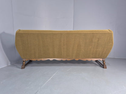 Vintage Danish 3 Seater Sofa 1970s Green Wool on Oak Frame Retro EB12752