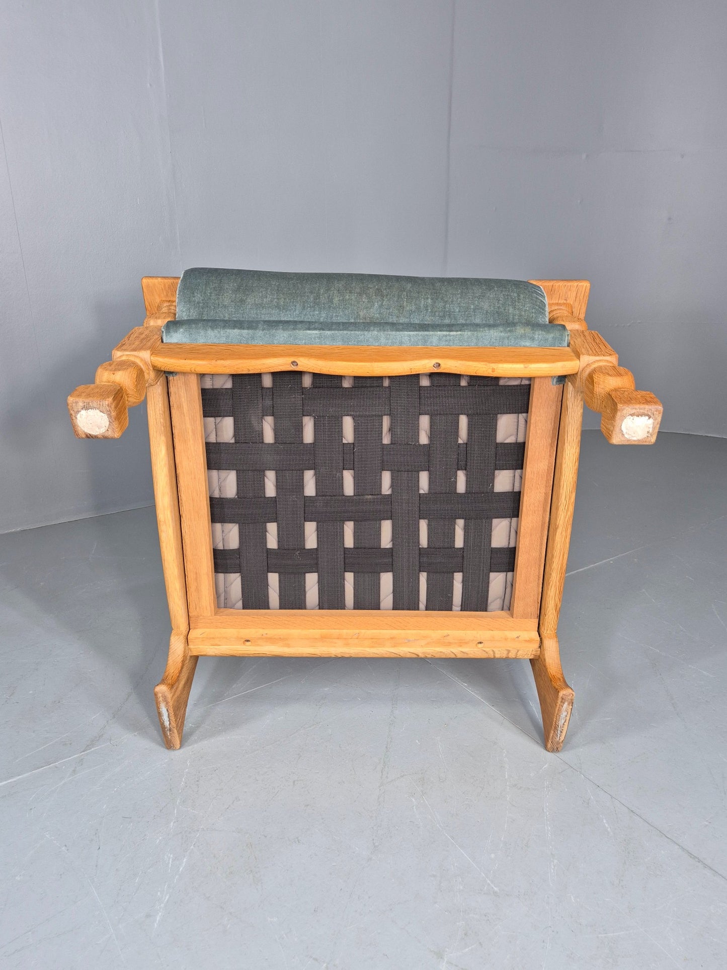 Vintage Danish 1970s Oak Lounge Chair Blue Velour Upholstery Retro EB12709