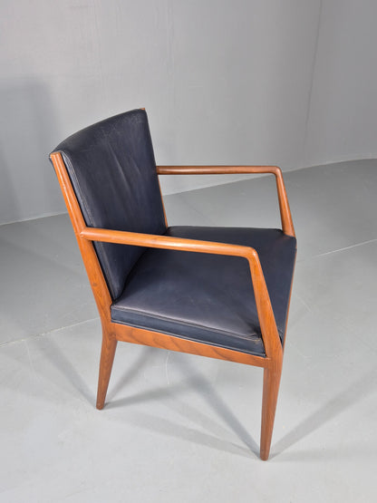 Vintage Mid Century Teak Armchair Blue Leather 1960s Retro  EB11900