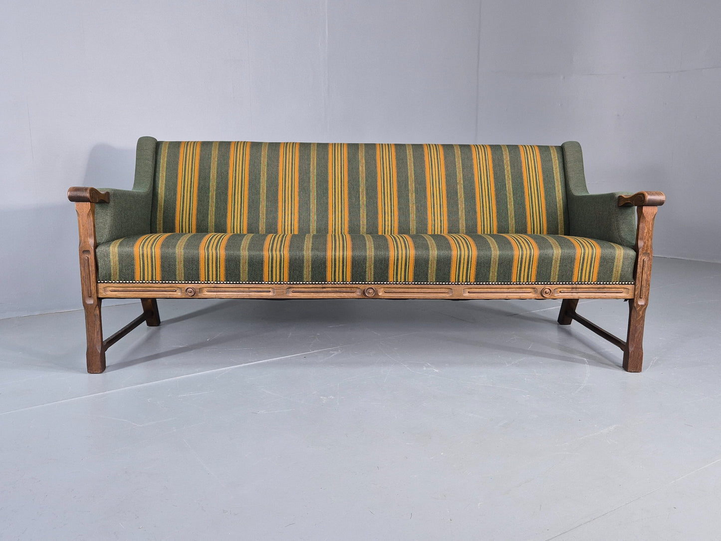 Vintage 3 seater Sofa Danish Design Green Wool Cloth 1970s Retro EB12758