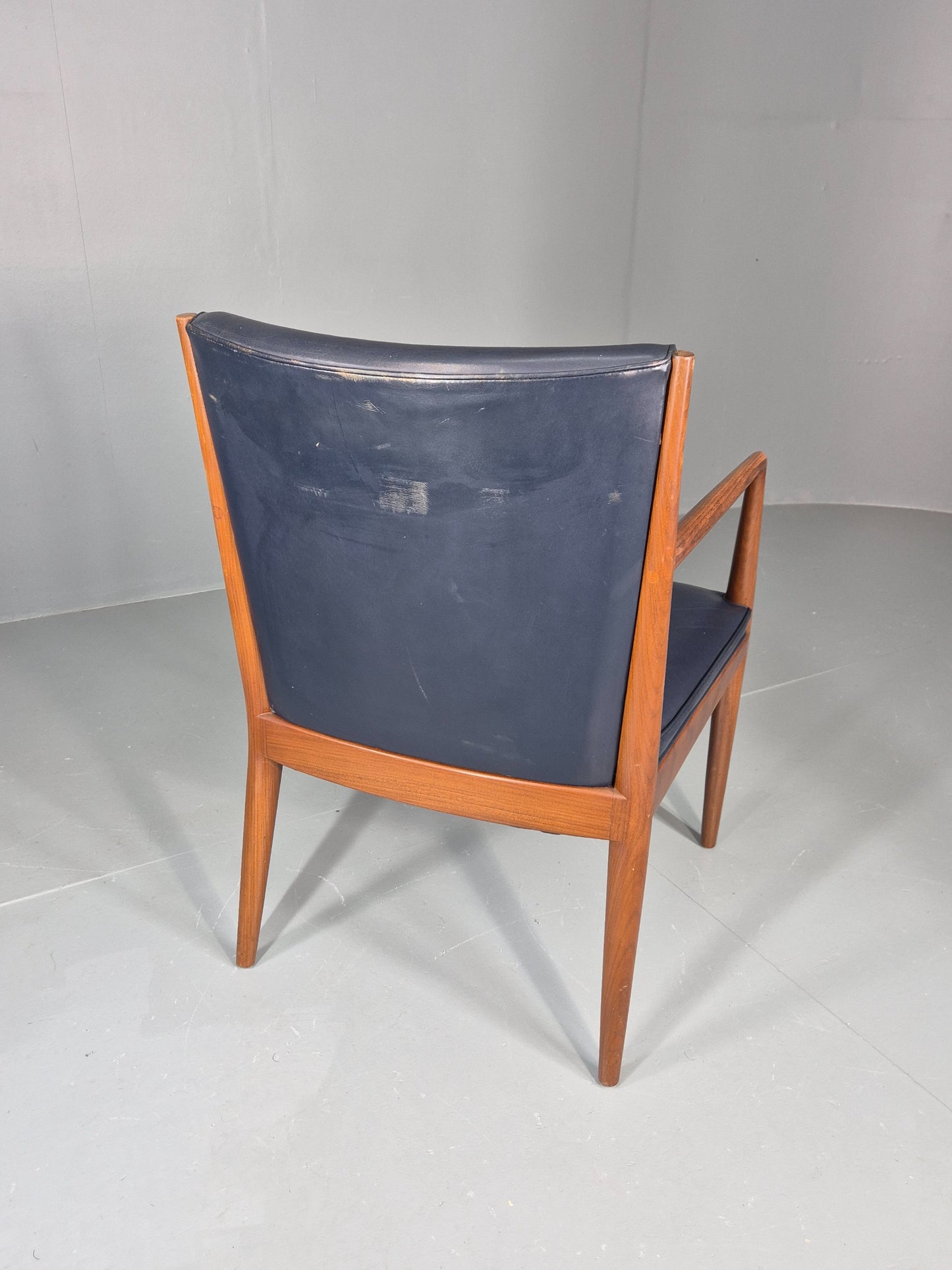 Vintage Mid Century Teak Armchair Blue Leather 1960s Retro EB11895