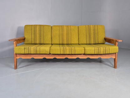 Vintage Danish 3 seater Sofa Oak Kjaenulf Green Cushions 1970s Retro EB12781