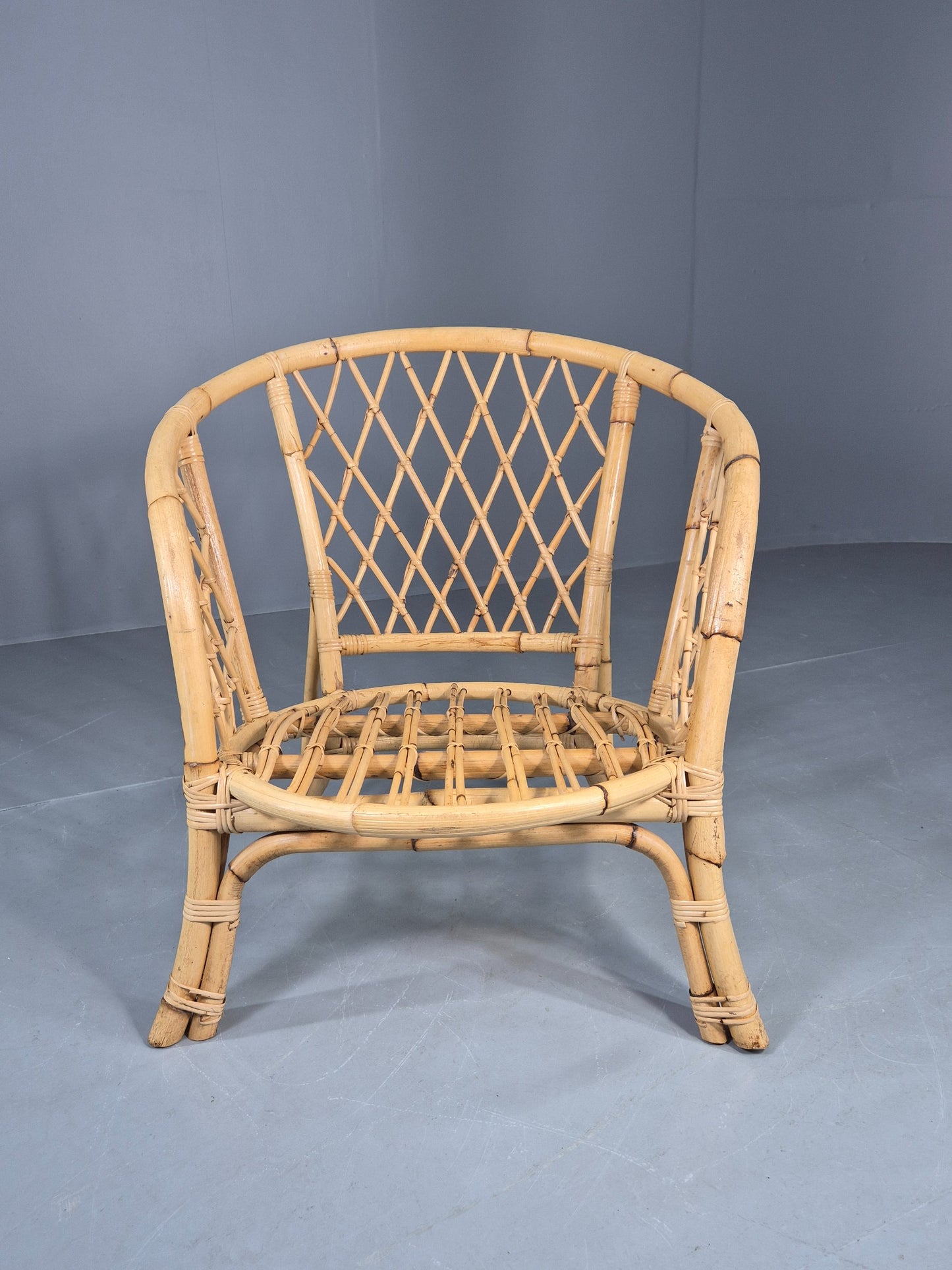 Vintage Bent Bamboose and Rattan Lounge Chair 1980s Retro Eb12649
