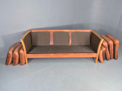 Vintage 3 Seater Sofa Tan Leather Stouby Style 1980s Retro MCM EB10104