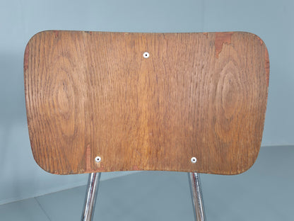3 Vintage Danish Stacking Industrial Chairs Teak and Steel Retro 1960s EB12404