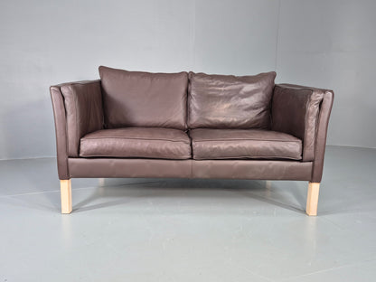 Vintage Danish 2 Seater Sofa Brown Leather 1980s Retro MCM EB12444