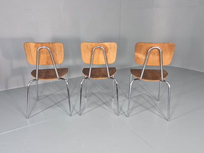 3 Vintage Danish Stacking Industrial Chairs Teak and Steel Retro 1960s EB12404