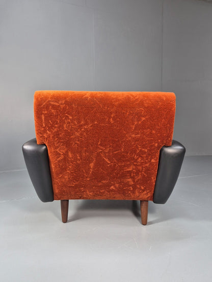 Vintage 1960s Lounge Chair Vinyl Orange Velour 1960s Retro MCM EB10569a MNOR
