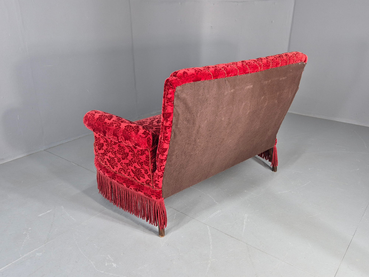 Vintage Antique 2 Seat Sofa Danish Red Moquette Tassels 1920s  EB12746