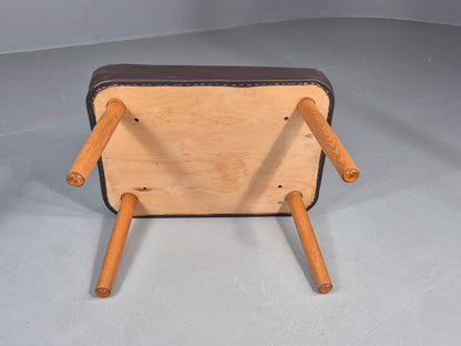 Vintage Danish Mid Century Footstool Brown Vinyl Beech Legs 1960s Retro EB12096