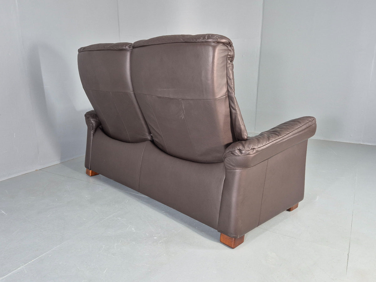 Vintage Stressless 2 Seat Sofa Brown Leather Buckingham Range 1990s  Eb13055
