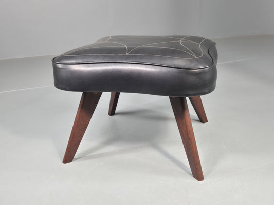 Vintage Danish Mid Century Footstool Black vinyl Rosewood Legs 1960s EB12100