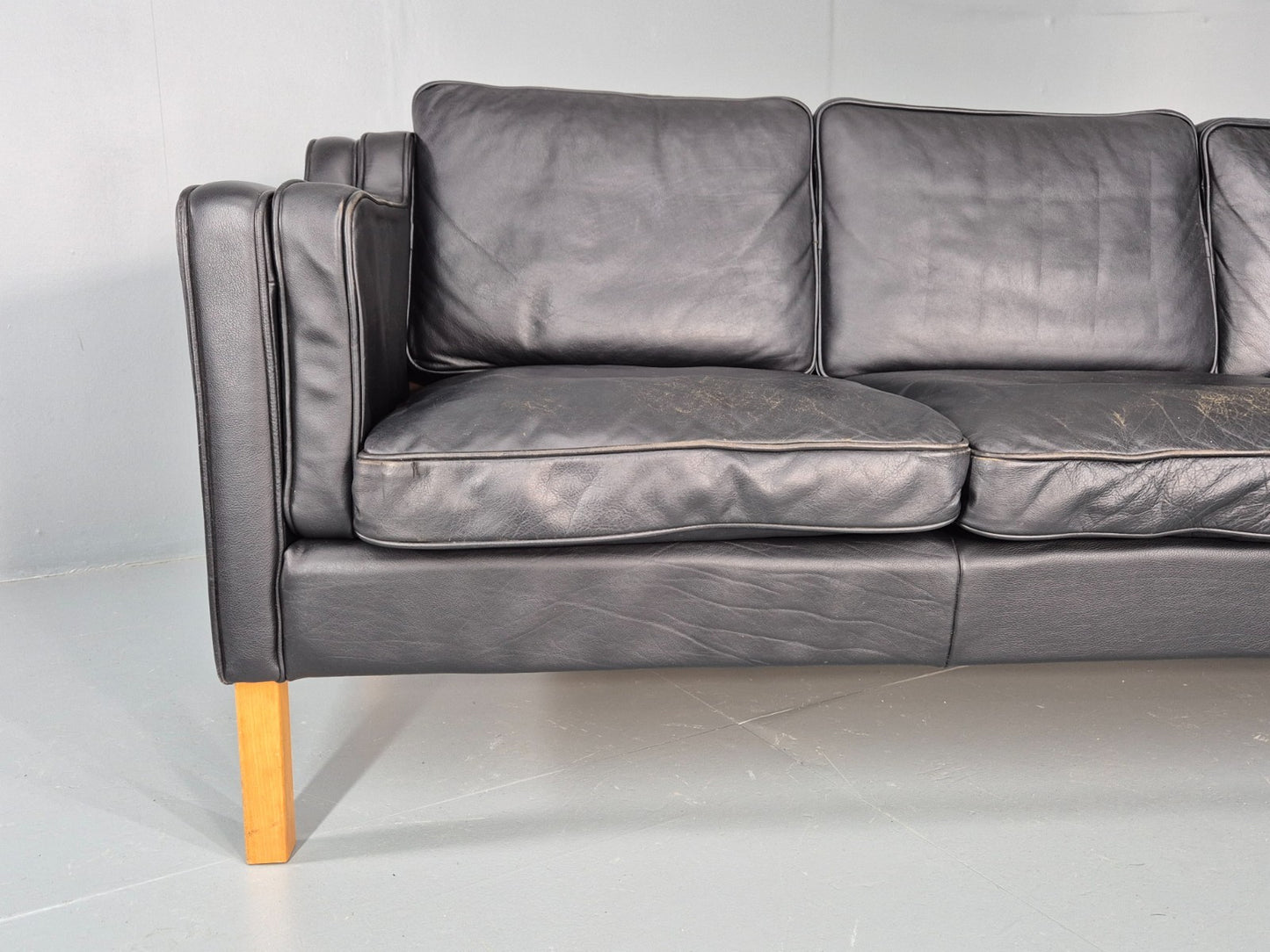Vintage Danish 3 Seat Sofa Black Leather Mid Century Retro  EB10470 M3SS