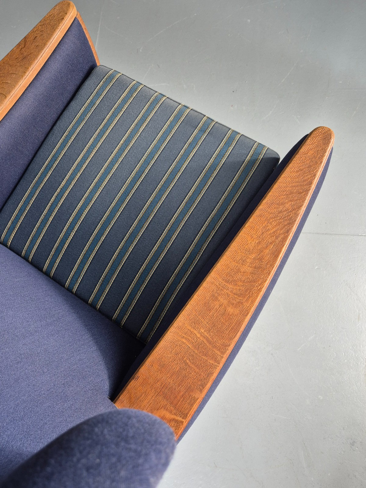 Vintage Danish Lounge Wing Chair Oak Frame Blue Wool 1970s  Retro MCM EB12771